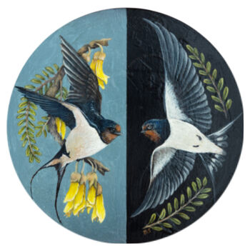 Swallows in the Kōwhai - Coaster - Round Ceramic Design