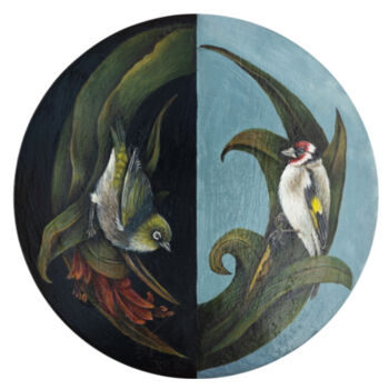 Tauhou and Goldfinch amongst the Harakeke - Coaster - Round Ceramic Design