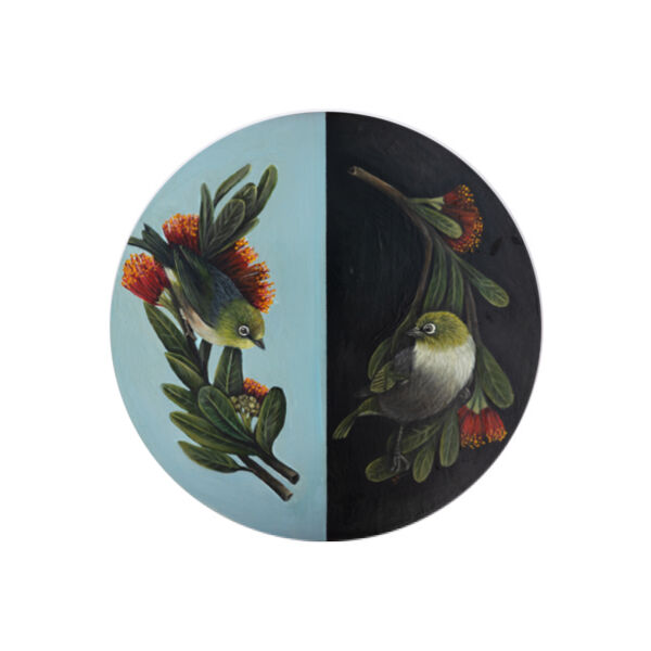 Tauhou in the Pōhutukawa - Coaster - Round Ceramic Thumbnail