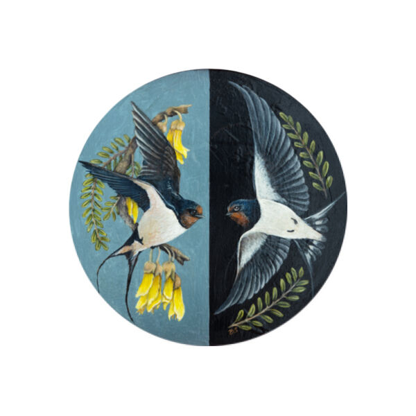 Swallows in the Kōwhai - Coaster - Round Ceramic Thumbnail
